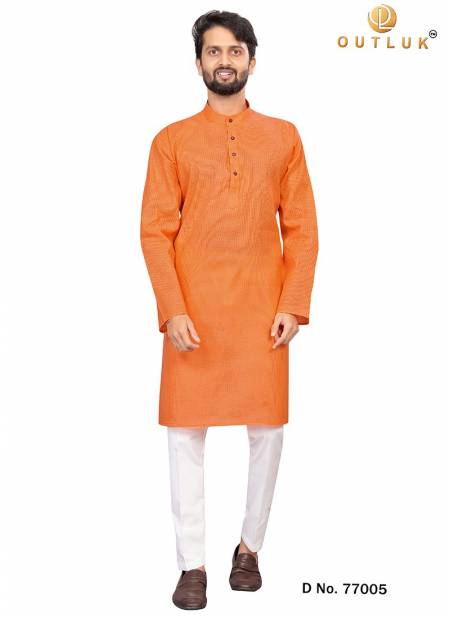 Orange Colour Outluk 77 Cotton Fancy Casual Wear Kurta With Pajama Collection 77005